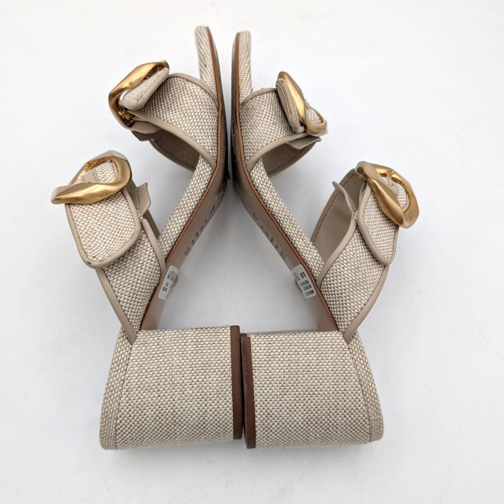 Schutz Olga Sandal Oyster Block Heel Raffia - Picture 8 of 14